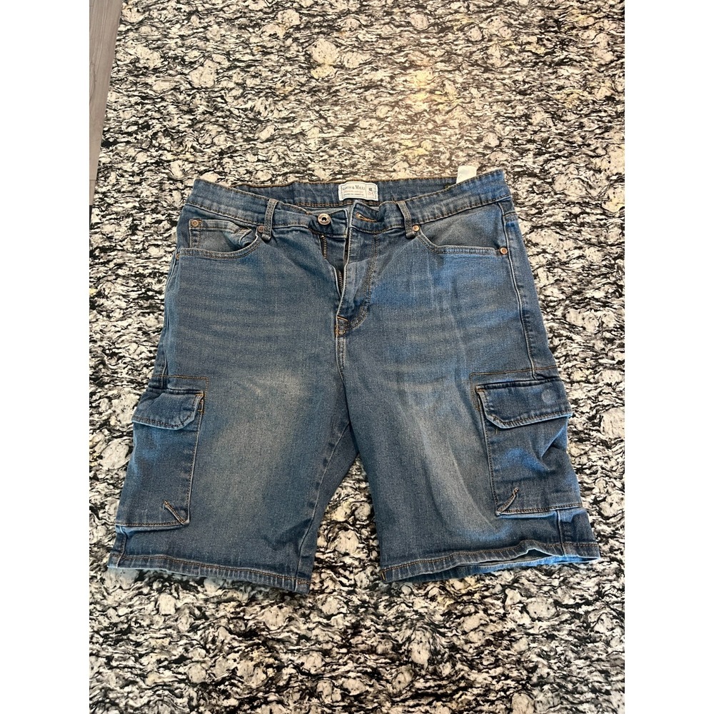 Smith & Mills Denim Cargo‎ Shorts Mens Size 34 Blue Tailored For A Perfect Fit